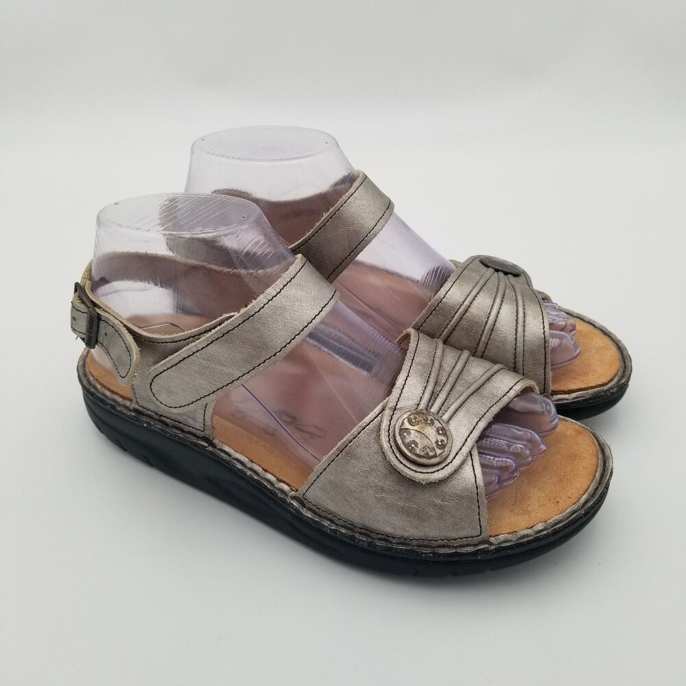 Finn Comfort Sausalito Silver Leather Ankle Strap Sandals Women's EU 37 US 6.5
